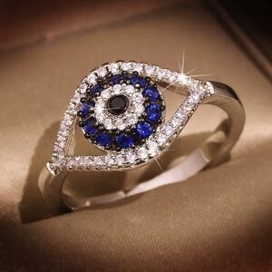 Silver Plated Sparkly Evil Eye Ring-NEW